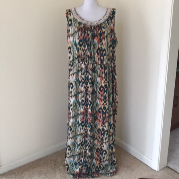 NWT! AGB Size 2X multi print maxi dress with bead work - Picture 1 of 8